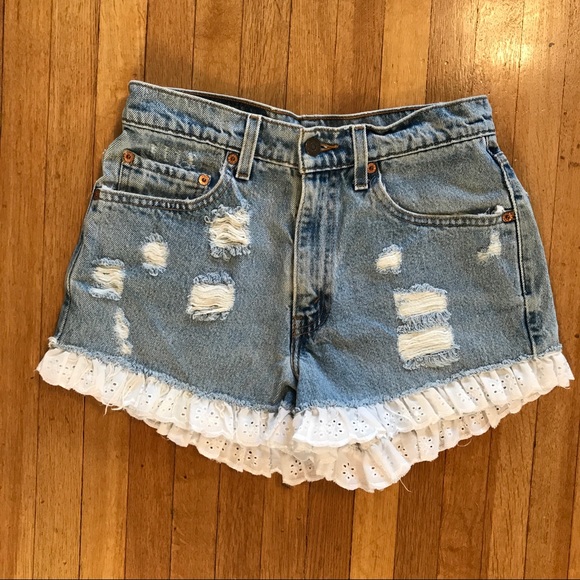 كافية فتيل قلق ruffle denim shorts 
